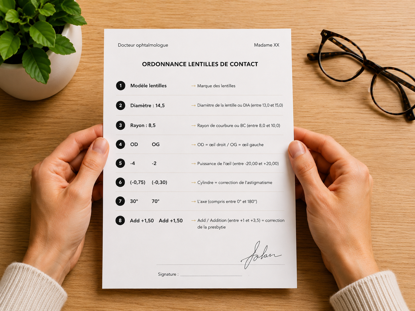 Ordonnance pour lentilles de contact