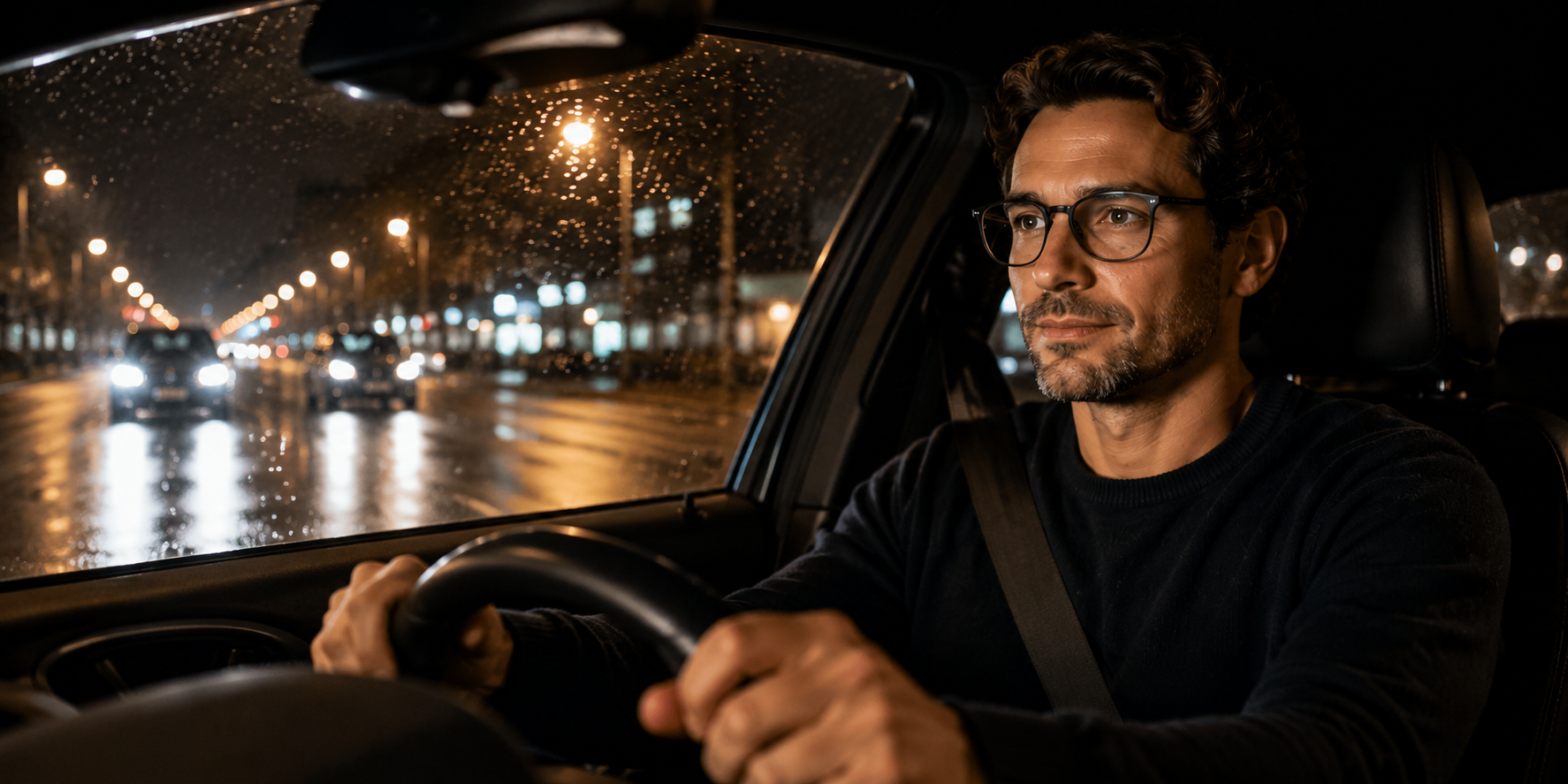 Homme conduisant de nuit