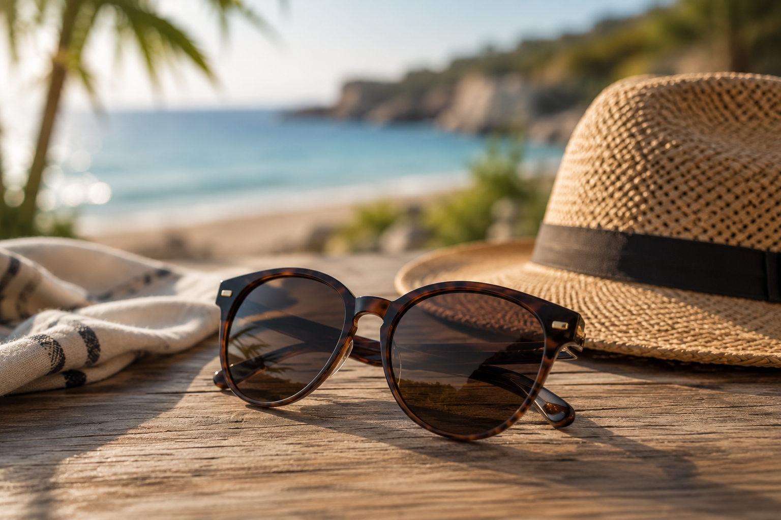 Lunettes de soleil posées sur une plage